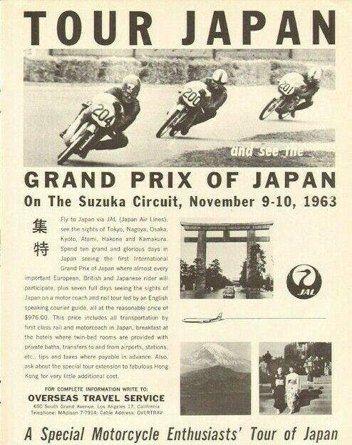 1963 Grand Prix Of Japan On The Suzuka Circuit Travel Vintage Motorcycle Ad