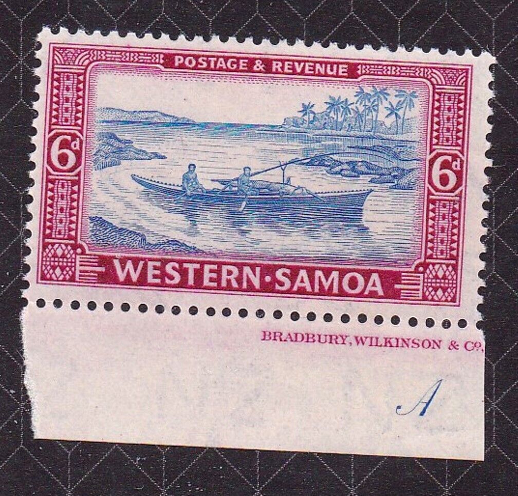 Western Samoa 224 Canoe 6d Carmine Rose & Blue Rare With Letter "a" In Selvage