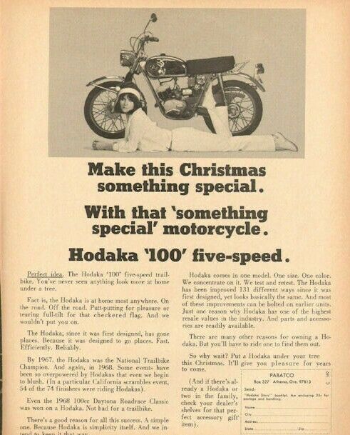 1969 Hodaka 100 Motorcycle ''make This Christmas Something Special'' Vintage Ad