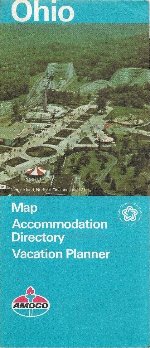 1976 Amoco Oil Company King's Island Amusement Park Road Map Ohio Cincinnati