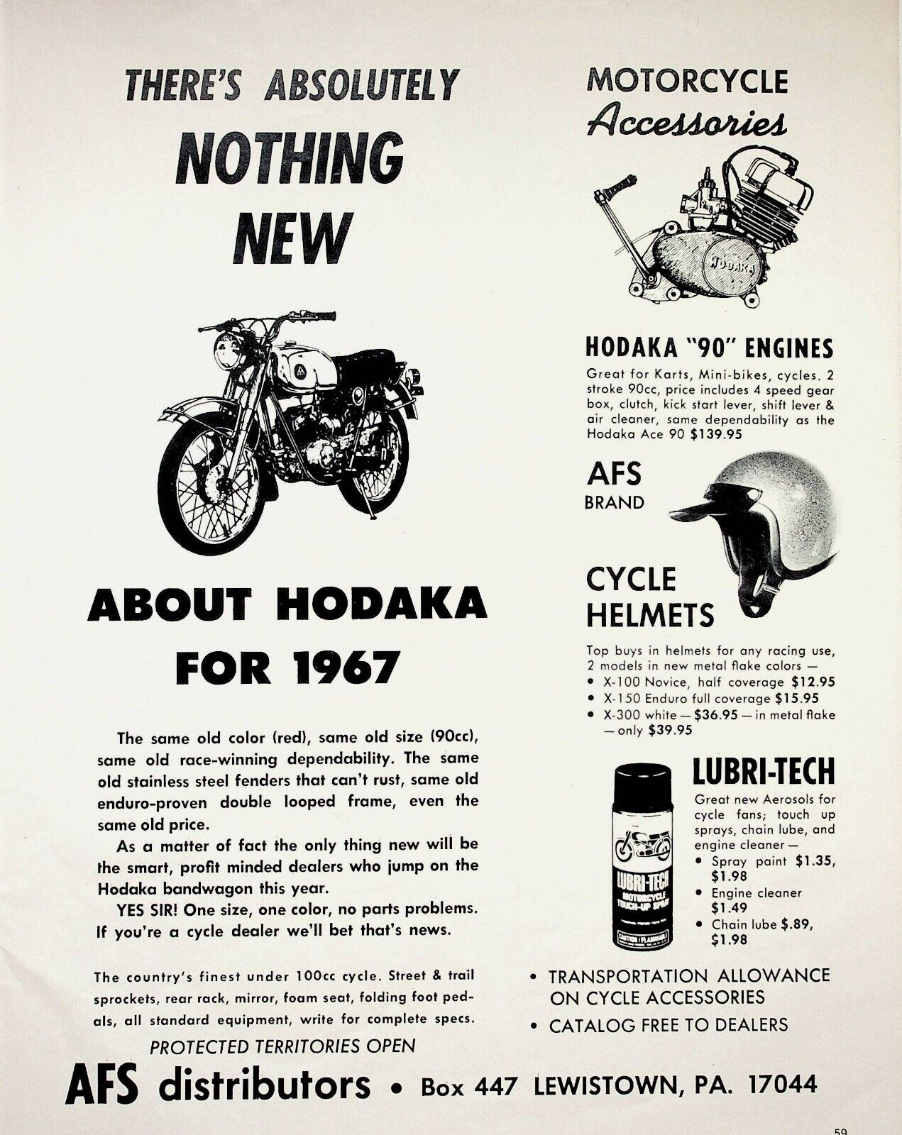 1967 Lewistown Pa Hodaka Motorcycle Accessories Afs Distributors - Vintage Ad