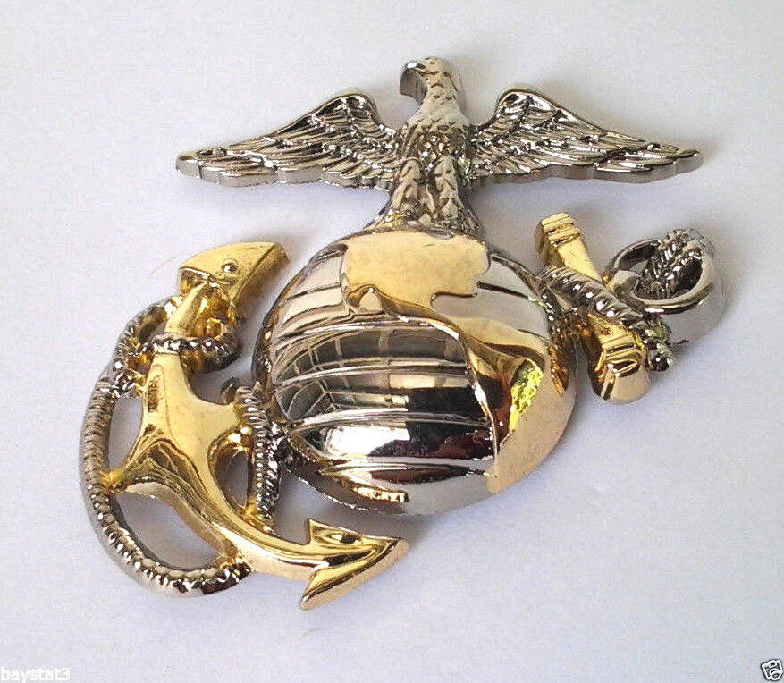 Usmc Emblem Left Gold-silver (large 1-5/8") Us Marines Military Pin P16362 Ee
