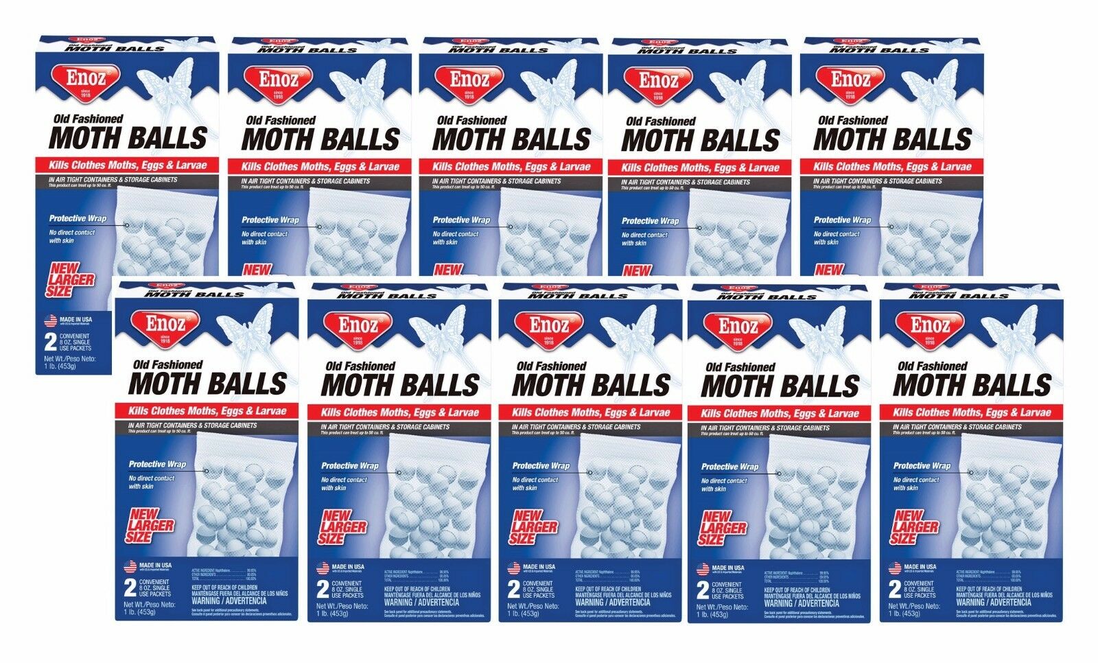 10 Boxes 16oz Enoz Old Fashioned Mth Balls Indoor Outdoor Insects Rodents New!!