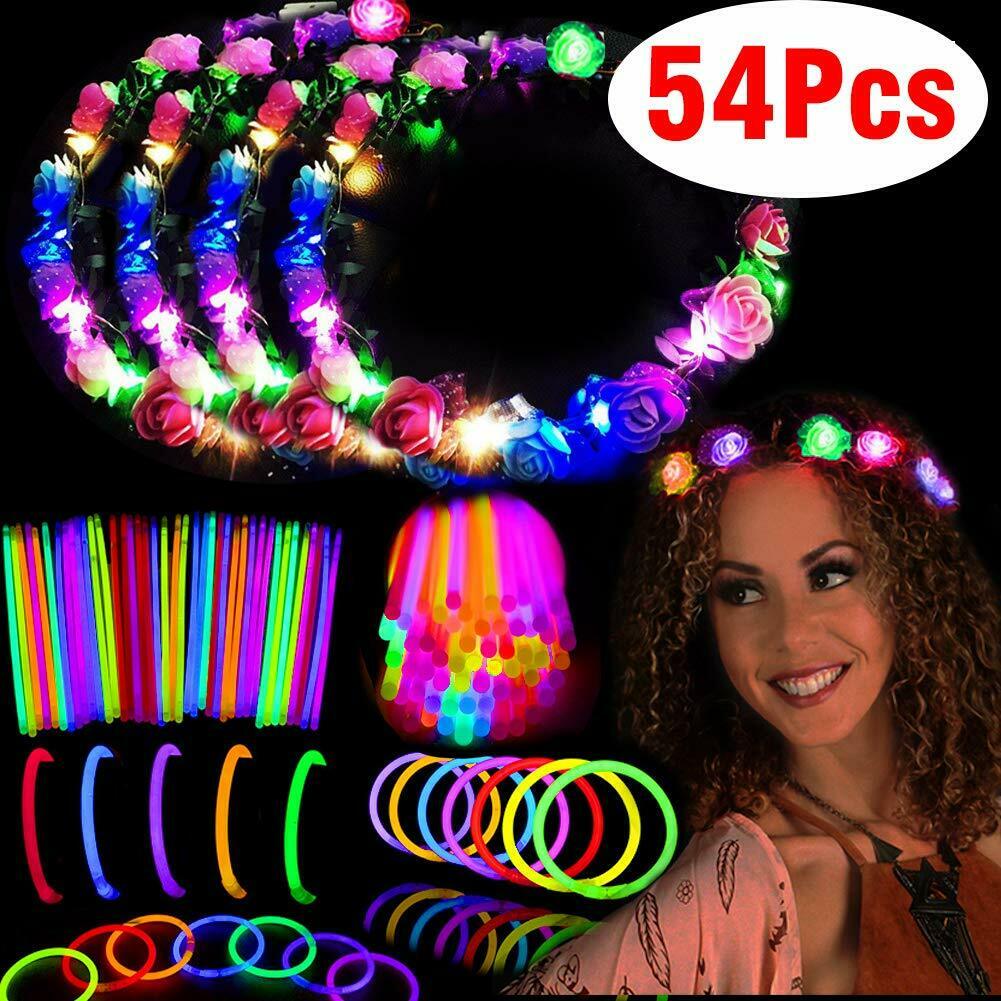 Glow Party Pack Favors Glow In The Dark Party Supplies 50 Glow Stick + 4 Flowers