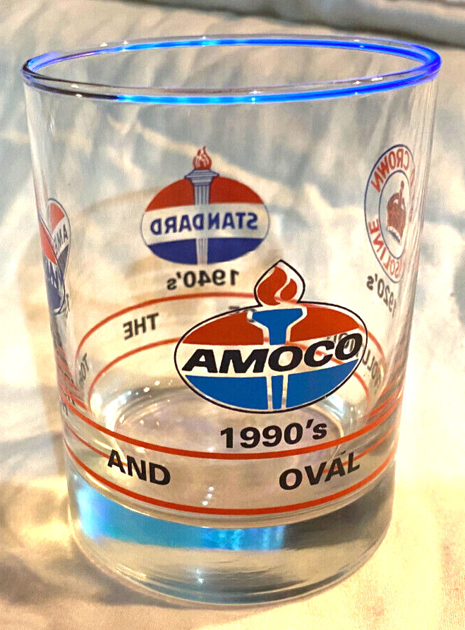 Vintage Amoco Drink Glass Advertising The Torch And Oval Evolution Gas Oil