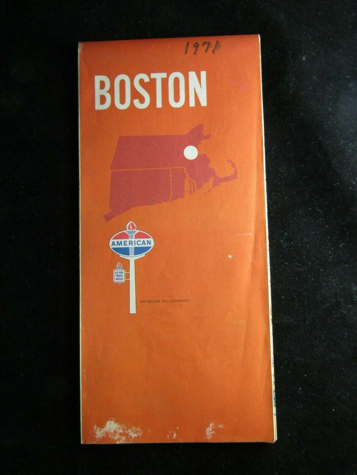 Vintage 1970s American Oil Gasoline Boston Ma Road Map- Advertising