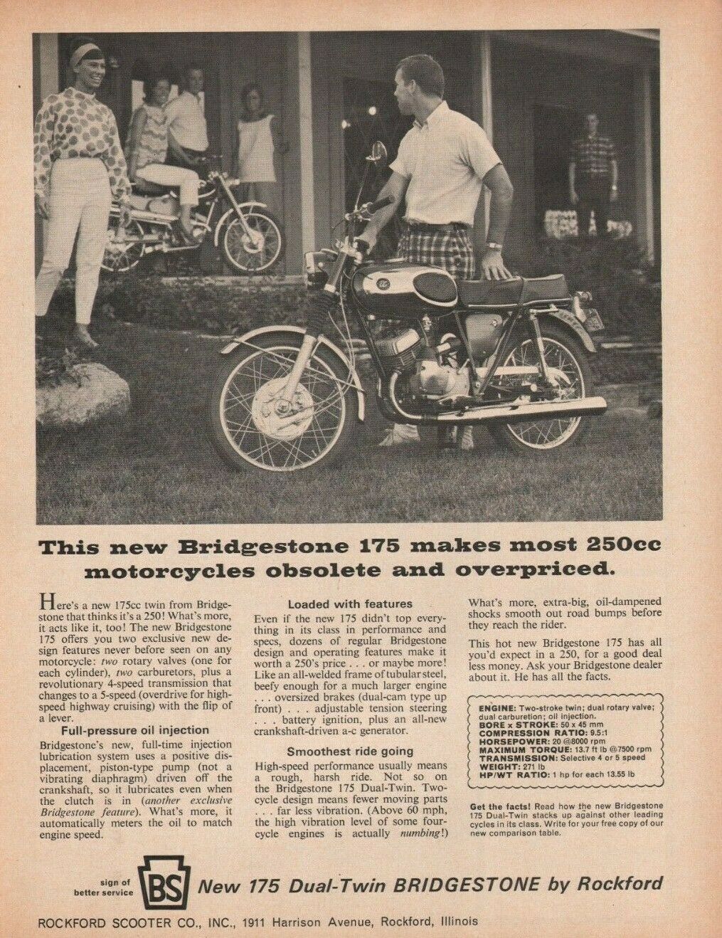 1966 Bridgestone 175 Dual-twin - Vintage Motorcycle Ad