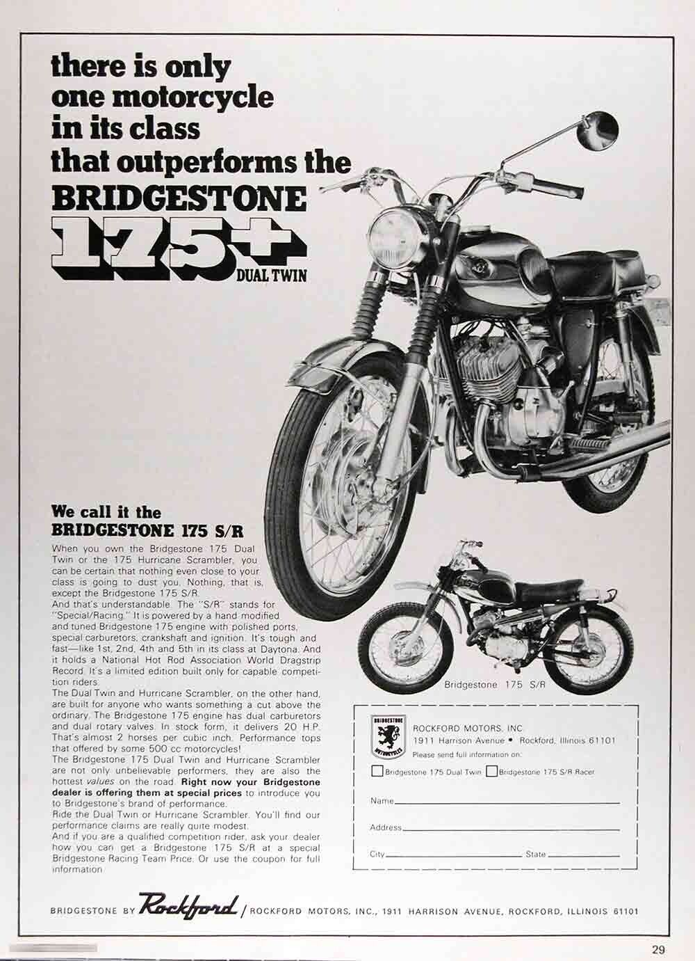 1969 Bridgestone 175 S/r Authentic Vintage Ad ~ Dual Twin ~ Free Shipping!