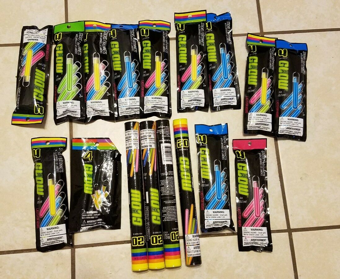 Huge Lot 20 Piece Pack 8" Glow Play Plastic Bracelets With Connectors And Sticks