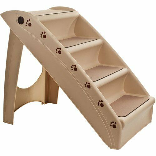 Foldable Pet Stairs Cat Dog Staircase Steps 4 Step Lightweight Portable Beige